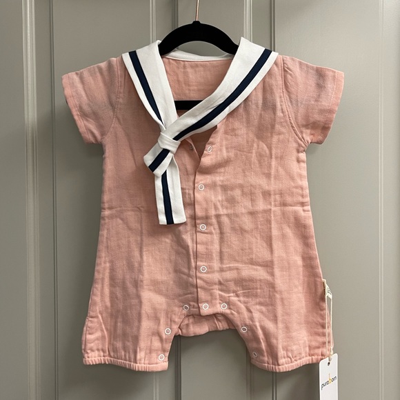 NWT Pureborn Muslin Cotton Baby Pink Sailor Outfit 3-6 MO - Picture 8 of 9